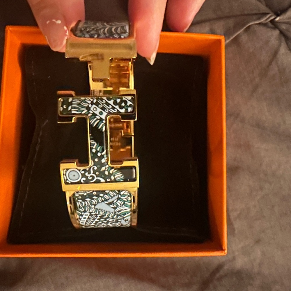 Hermès Gold and Green Enamel Bracelet